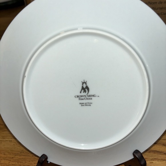 Crown Ming Fine China Jian Xiang Lace Embossed Salad Plate Silver Rim Set of 2 - Picture 6 of 7